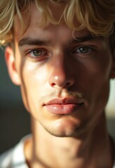 Wall Mural - Close-up photo of the face of a light-skinned man