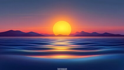 Wall Mural - Minimalist Sunset Seascape, Vibrant Color Palette, Fluid Gradient, Smooth Curves, Abstract Design