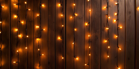 Canvas Print - twinkling warmth on rustic wood: a string of warm white fairy lights cascade down a rustic wood pane
