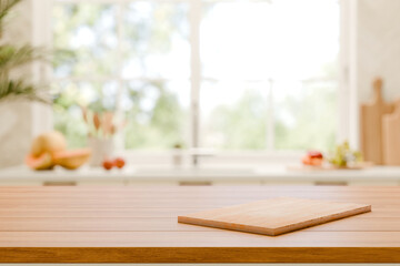 Wall Mural - Sunny Kitchen with Wooden Counter and Fresh Produce. 3d render.