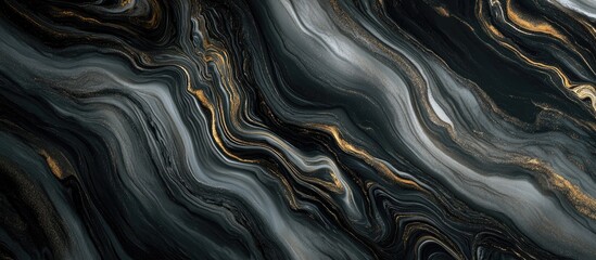 Aufkleber - Abstract swirling black and gold marble texture flowing in soft waves with deep shadows and highlights creating a modern artistic background.