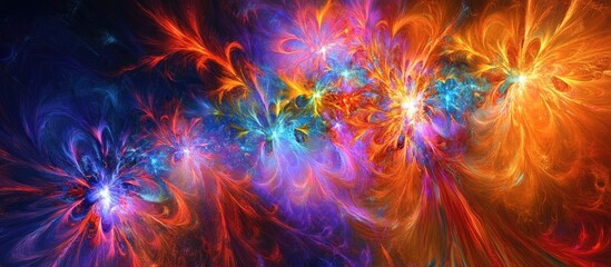 Aufkleber - Vibrant abstract fireworks in fiery orange, blue, and purple tones create an enchanting display against a dark backdrop celebrating festivities.