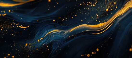 Aufkleber - Abstract dark blue background with flowing golden and yellow wave elements intertwining in a stunning display of texture and color contrast