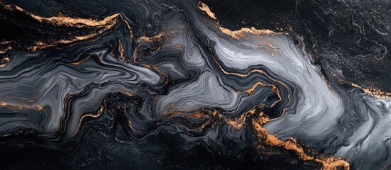 Fototapete - Elegant dark grey marble texture with intricate natural vein patterns in shades of grey and gold, creating a sophisticated and luxurious appearance.