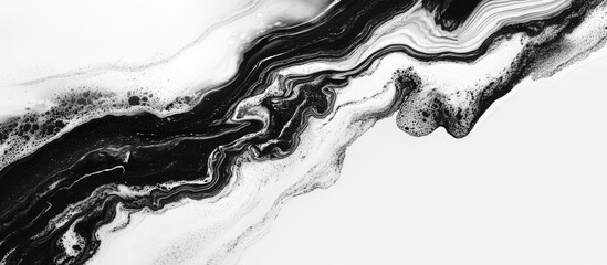 Fototapete - Abstract black and white marble texture with fluid wave curves and smooth artistic lines featuring contrasting tones and a modern glitch effect