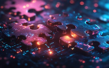 Leinwandbilder - API integration concept visualized with two interlocking puzzle pieces