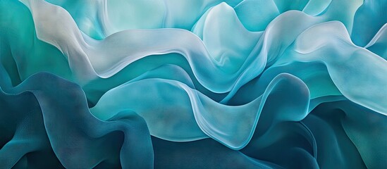 Poster - Abstract flowing waves of blue and teal colors creating a dynamic and vibrant representation of corporate data visualization and design elements