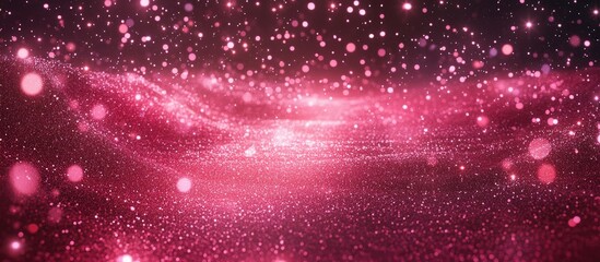 Aufkleber - Vibrant pink abstract background with shimmering particles cascading in waves, creating a dreamlike, ethereal atmosphere in the center.