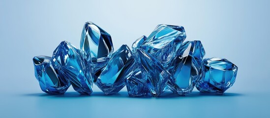 Aufkleber - Blue shimmering diamond shapes clustered on a soft blue background showcasing modern elegance and luxury in a creative 3D design.