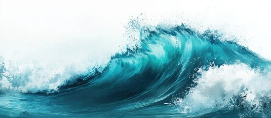 Aufkleber - Vibrant teal and blue watercolor waves blending elegantly against a white backdrop showcasing fluid motion perfect for creative projects