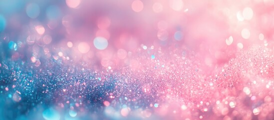 Aufkleber - Soft bokeh background in pink and blue hues with shimmering light spots creating a dreamy effect featuring horizontal orientation and ample copy space