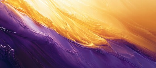 Leinwandbilder - Vibrant abstract wave with warm golden hues blending into cool purple shades, showcasing fluid motion and dynamic light effects.