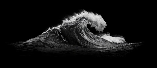 Aufkleber - Dramatic monochrome wave crashing against a dark background with intricate textures and white frothy details emphasizing motion and power.