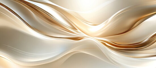 Aufkleber - Elegant abstract background featuring smooth flowing waves in soft gold and cream tones, creating a serene and luxurious visual effect.