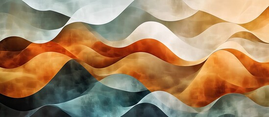 Aufkleber - Abstract flowing waves in shades of teal, burnt orange, cream, and brown, layered in a fluid design with soft gradients and textures.
