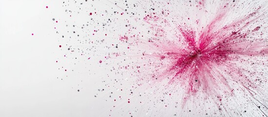 Leinwandbilder - Vibrant pink explosion of color with splashes and particles on a white background, creating an artistic and dynamic visual effect.