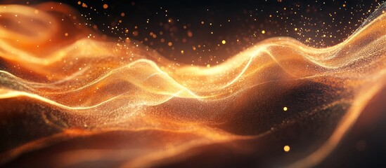 Aufkleber - Abstract golden waves with sparkling particles and a dark background, creating a flowing motion effect. Warm tones dominate the composition.
