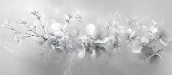 Fototapete - Delicate white floral abstraction against a soft gray background featuring gentle curves and textures for a serene and elegant aesthetic.