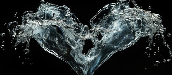 Aufkleber - Dynamic heart shape created by flowing water against a black backdrop showcasing intricate details and movement with clear liquid textures.