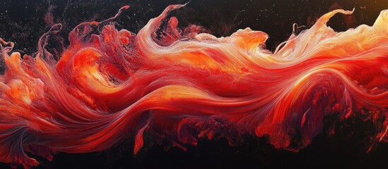 Leinwandbilder - Vibrant swirls of orange and red paint cascading across a dark background creating a dynamic and fluid abstract art piece.