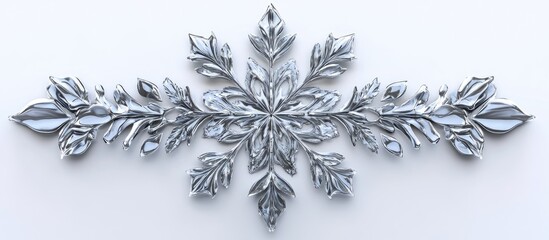 Fototapete - Intricate snowflake design displays detailed frost patterns and fractures in silver tones centered on a soft blurred white background.