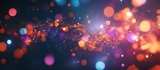 Poster - Colorful abstract bokeh lights in shades of blue pink and orange creating a festive and celebratory atmosphere for New Year's Eve on a dark background
