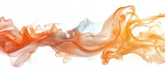 Fototapete - Dynamic swirl of orange and red smoke on a white background creating a mesmerizing flow effect with hints of blue for a striking visual impact