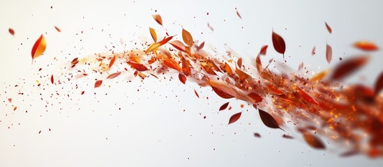 Poster - Abstract composition of swirling red and orange leaves on a soft white background emphasizing fluid movement and design elements in motion.
