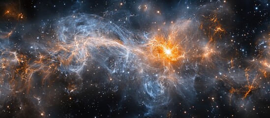 Aufkleber - Cosmic abstract representation of theoretical physics featuring dark blues, shimmering golds and swirling nebulae capturing the universe's complexity