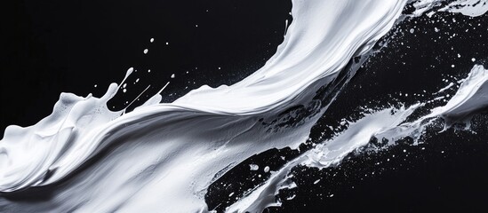 Aufkleber - Elegant white paint splash on a deep black background, flowing gracefully from left to right, creating dynamic movement and visual contrast.