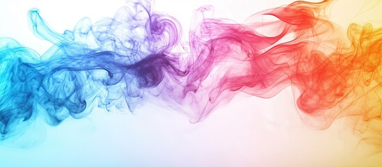 Poster - Colorful swirling smoke gradient with hues of blue, purple, and red flowing horizontally from left to right on a light background.