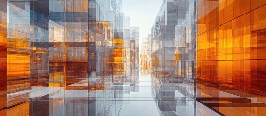 Leinwandbilder - Abstract glass structures in orange and transparent hues create a modern corridor illusion with depth and perspective in the background.