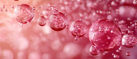 Aufkleber - Pink and red abstract background with floating bubbles of various sizes creating a dreamy atmosphere with soft gradients and ethereal light effects.