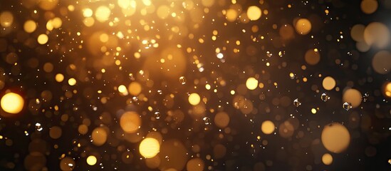 Leinwandbilder - Golden bokeh background with sparkling highlights and raindrops, featuring amber and warm hues blending on a dark backdrop, creating a magical ambiance.