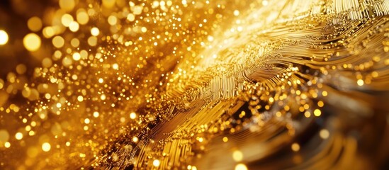 Aufkleber - Golden abstract background featuring shimmering bokeh lights in warm golden hues with a smooth flowing texture creating a luxurious ambiance.