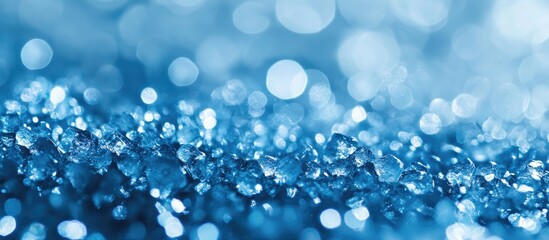 Aufkleber - Blue shimmering ice crystals in sharp focus with a soft bokeh effect creating a dreamy atmosphere against a vibrant indigo backdrop.