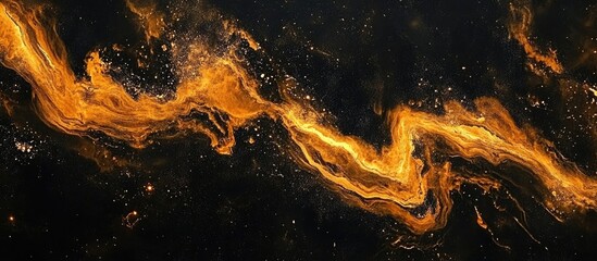 Leinwandbilder - Orange and gold marble texture flowing over a dark background creating a dynamic abstract composition suitable for striking banner ads