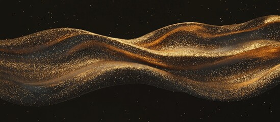 Fototapete - Golden flowing waves with sparkling texture against a dark background, showcasing smooth curves and gradients in warm metallic hues.