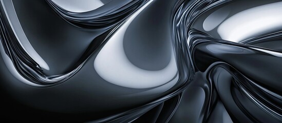 Fototapete - Glossy black fluid abstract background with smooth curves and reflections, featuring dark tones and highlights creating a dynamic texture design.