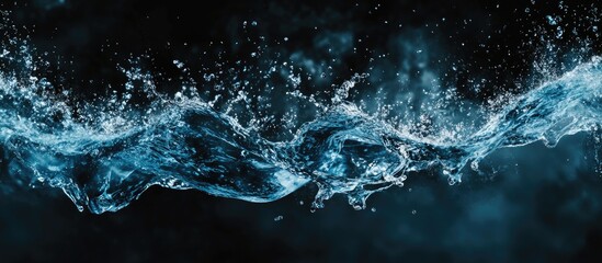 Fototapete - Dynamic blue water splash against a dark background, showcasing movement and energy with intricate fluid details and captivating splash effects