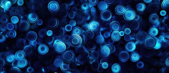 Leinwandbilder - Intense blue neon circles and ovals scatter dynamically against a dark background, creating a captivating visual experience in a night setting.