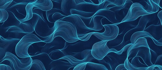 Leinwandbilder - Luminous light blue lines create a captivating seamless pattern against a dark blue backdrop with fluid wave-like movement and depth.