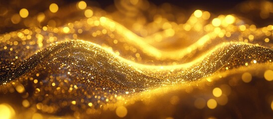 Aufkleber - Golden shimmering waves with soft curves and bokeh effect, featuring rich gold tones and warm yellow highlights, creating a luxurious abstract backdrop.