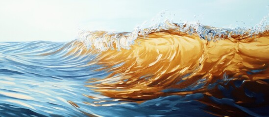 Poster - Serene artwork of golden amber waves gently swaying against a tranquil blue ocean under a clear sky, evoking calmness and beauty in nature.