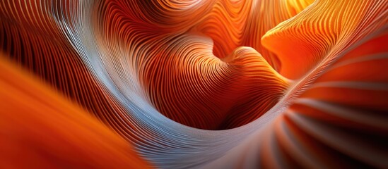 Poster - Colorful abstract curves and waves in shades of orange and blue, flowing smoothly through a canyon-like structure, creating a warm and inviting atmosphere.