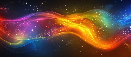 Leinwandbilder - Colorful glowing particle wave flow in vibrant rainbow hues of red, orange, green, blue against a dark background representing future technology advancements