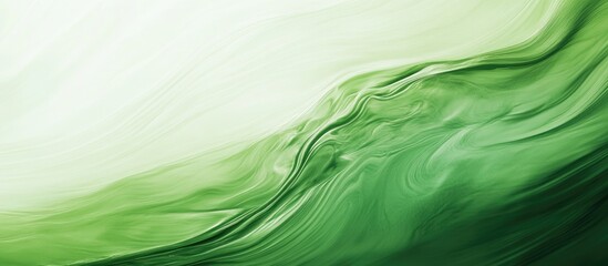 Fototapete - Smooth green wave texture flowing from the left, creating a tranquil atmosphere with soft azure background tones blending gently on the right.