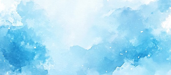 Fototapete - Luminous blue winter snowflakes blend harmoniously in a soft watercolor background creating a serene enchanting atmosphere with gentle light effects