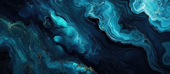 Fototapete - Elegant abstract marble texture featuring deep blue, black, and green swirls with smooth gradients ideal for luxurious background designs.