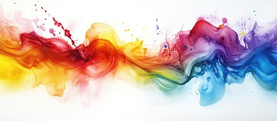 Aufkleber - Vibrant rainbow watercolor waves with fluid lines in red, orange, yellow, green, blue, and purple blend gracefully against a white background.